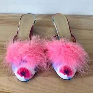 NEW J.Crew Blanche marabou mini-wedge mules